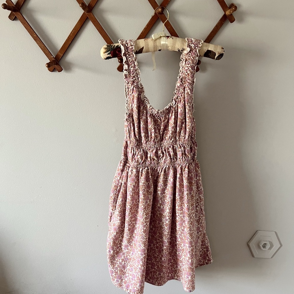 American Eagle floral purple ruched sun dress